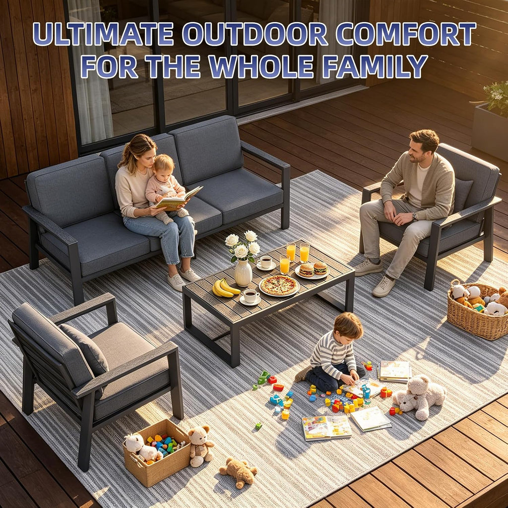 Premium Aluminum Patio Furniture Set 4 Piece,Outdoor Conversation Set with Wide Armrest,5' Thick Cushions, Olefin Fabric,Rustproof Metal Frame,Deep Seating Patio Sofa Set for Backyard,Deck,villa,Gray