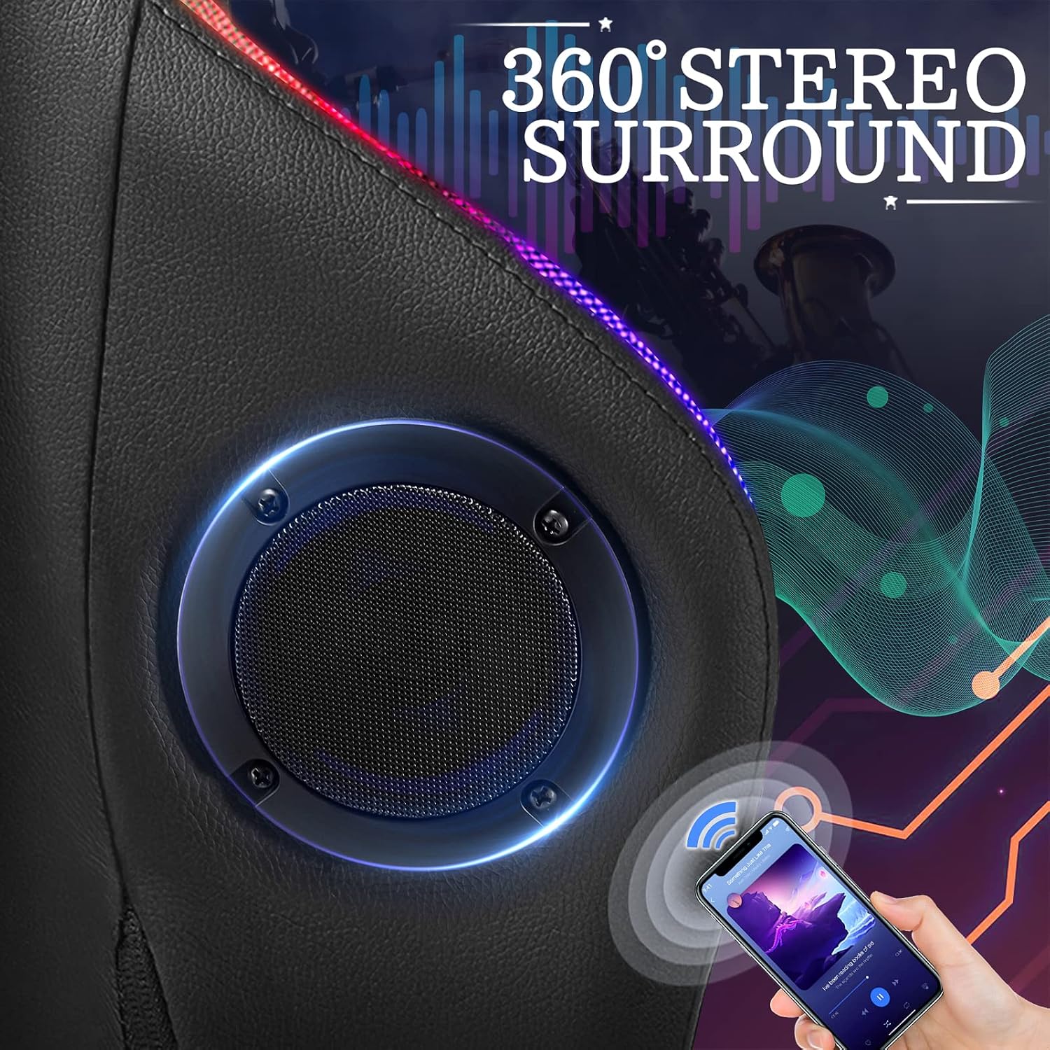 HOFFREE Gaming Chair Massage with Bluetooth Speakers and Led Lights Ergonomic Computer Gaming Chair with Footrest RGB Video Game Chair with High Back Lumbar Support Pink and Black