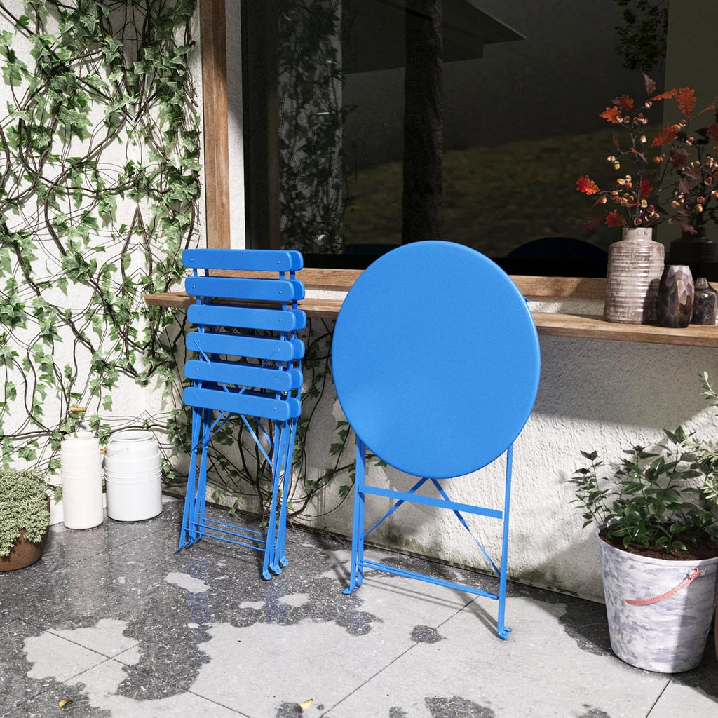 Patio Bistro Set Outdoor Furniture Set Folding Bistro Table and Chairs Conversation Set for Bistro Balcony Porch Yard Garden(Blue with Cushion)