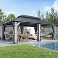 COVERONICS 12'x20' Outdoor Wood Gazebo - Hardtop Wooden Gazebo with Galvanized Steel Roof, Heavy-Duty Pavilion with Netting & Curtains for Garden, Poolside, Deck, Backyard
