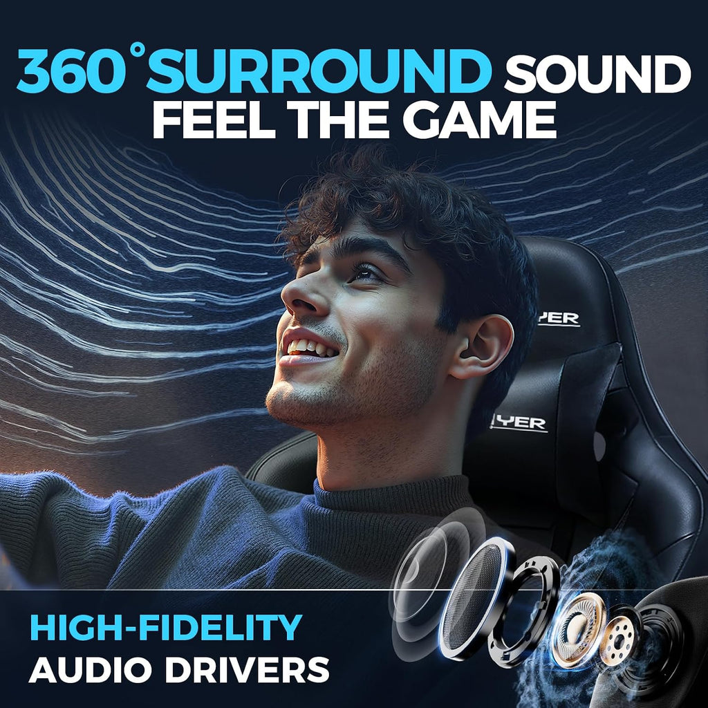 GTPLAYER Gaming Chair with Speakers, Video Game Chairs with Footrest for Adults, Ergonomic Computer PC Gamer Reclining Chair(Dark-Black)