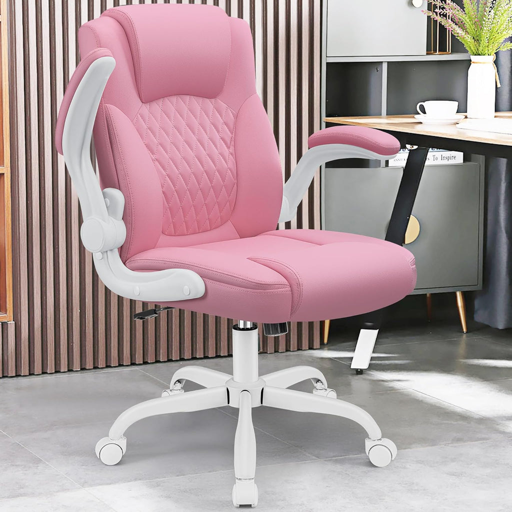 Leather Office Chair, PU Home Computer Desk Chairs with Ergonomic Back Support, 360°Swivel Free，Small Gaming Chair with Wheels and Adjustable Armrests, for Short People Use