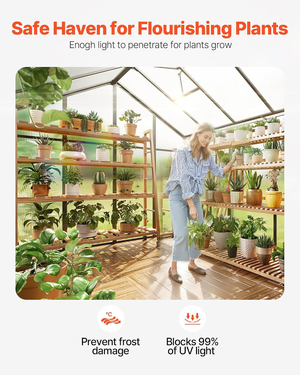 VEVOR Polycarbonate Greenhouse, 8 x 12 Ft, Outdoor Greenhouse with 2 Vent Windows, Pavilion Styled with Hinged Door, Aluminum Large Walk-in Greenhouse Kit for Outside Garden Backyard