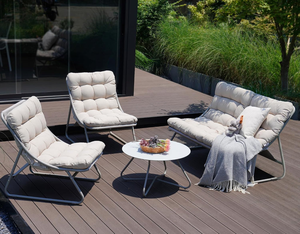 Grand patio Outdoor Sofa Set, Comfy E-Coated Outdoor Furniture Set for 4 Person with Thick Olefin Cushions, Samba Patio Conversation Set with Coffee Table for Backyard,Garden,Porch,Poolside, Beige