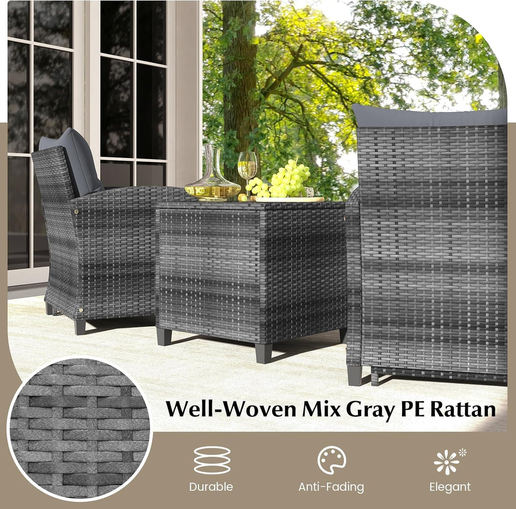 KOTEK 5 Pieces Patio Furniture Set with Ottomans, Wicker Patio Conversation Set with Coffee Table & Cushions, PE Rattan Outdoor Lounge Chairs for Backyard, Porch, Poolside (Mix Grey- Grey)