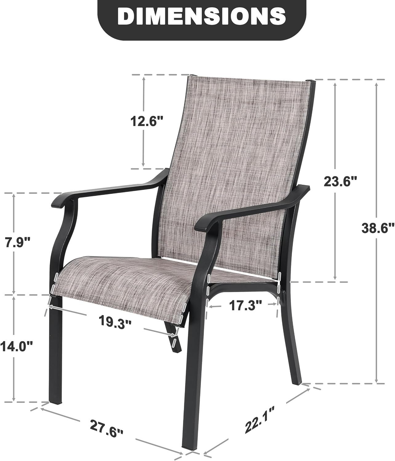NUU GARDEN Outdoor Dining Chairs Set of 2, Textilene Patio Chairs with Aluminum Frame, Quick-Dry Rust-Resistant Chairs with Backrest & Armrests for Lawn Garden Backyard, Grayish Brown