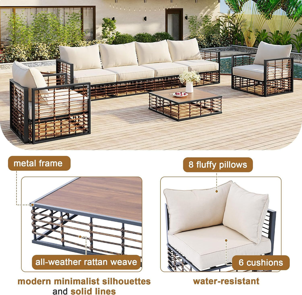 LUMISOL 7 Piece Patio Furniture Set, Metal Outdoor Sectional Sofa, All Weather Garden Conversational Furniture Set with Thick Cushions and Coffee Table for Indoor, Outdoor, Grey