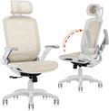 GABRYLLY Ergonomic Office Chair, High Back Home Desk Chair with Headrest, Flip-Up Arms, 90-120° Tilt Lock and Wide Cushion, 300LBS Mesh Chairs for Man Woman, White Task Chair(Beige,GY01WBG)