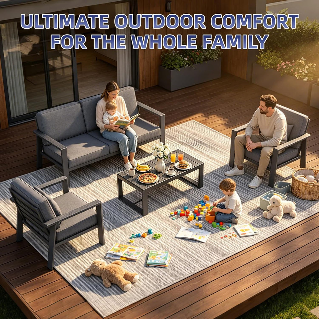 Premium Aluminum Patio Furniture Set 4 Piece,Outdoor Conversation Set with Wide Armrest,5' Thick Cushions, Olefin Fabric,Rustproof Metal Frame,Deep Seating Patio Sofa Set for Backyard,Deck,villa,Gray