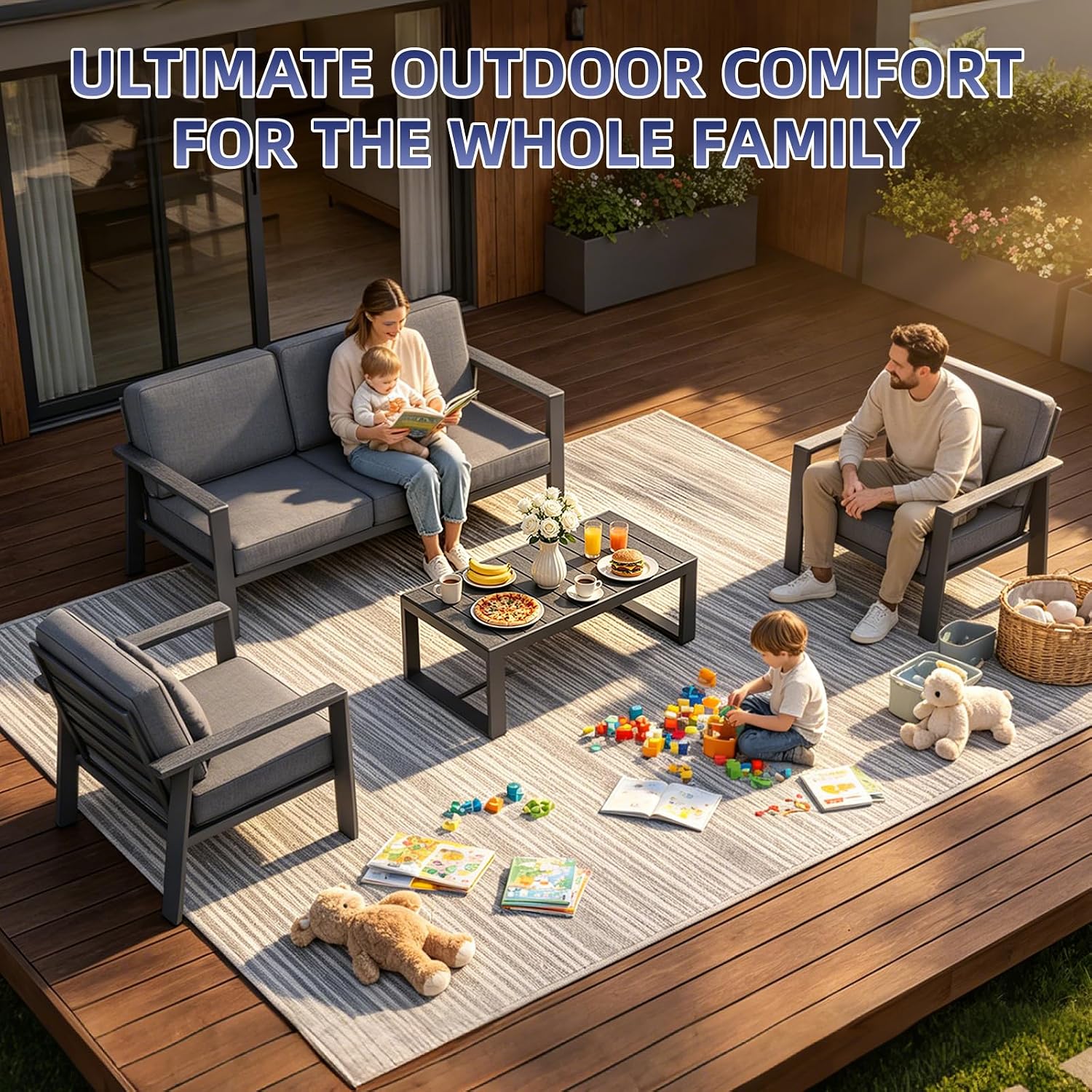 Premium Aluminum Patio Furniture Set 4 Piece,Outdoor Conversation Set with Wide Armrest,5' Thick Cushions, Olefin Fabric,Rustproof Metal Frame,Deep Seating Patio Sofa Set for Backyard,Deck,villa,Gray