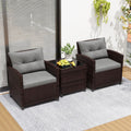 ORALNER 3 Pieces Patio Furniture Set, Outdoor Wicker Conversation Set Rattan Chairs with Cushions, Glass Coffee Table, Bistro Set for Front Porch Balcony Garden Deck Poolside (Grey)