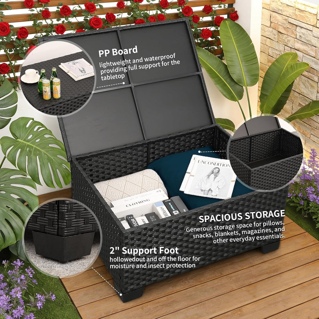 Outdoor Patio Furniture 60000 BTU Outdoor Propane Fire Pit Table Patio Furniture Set 45 In Outdoor Fire Pits 7 Pieces Patio Sofa Outdoor Chairs Anti-slip Cushions Waterproof Covers, Peacock Blue