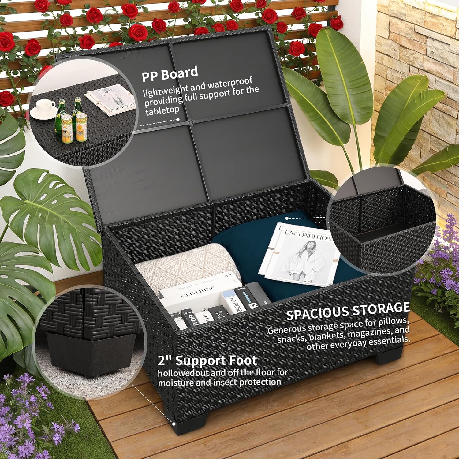 Rattaner Patio Furniture Set 5 Pieces Outdoor Furniture Sets Patio Couch Outdoor Chairs Coffee Table Peacock Blue Anti-Slip Cushions and Waterproof Covers