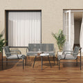 East Oak 4 Piece Patio Furniture Set, Outdoor Furniture with PE Wicker Rattan Chairs and Coffee Table, Modern Patio Conversation Set with Soft Pad for Garden, Backyard and Porch, Misty Grey