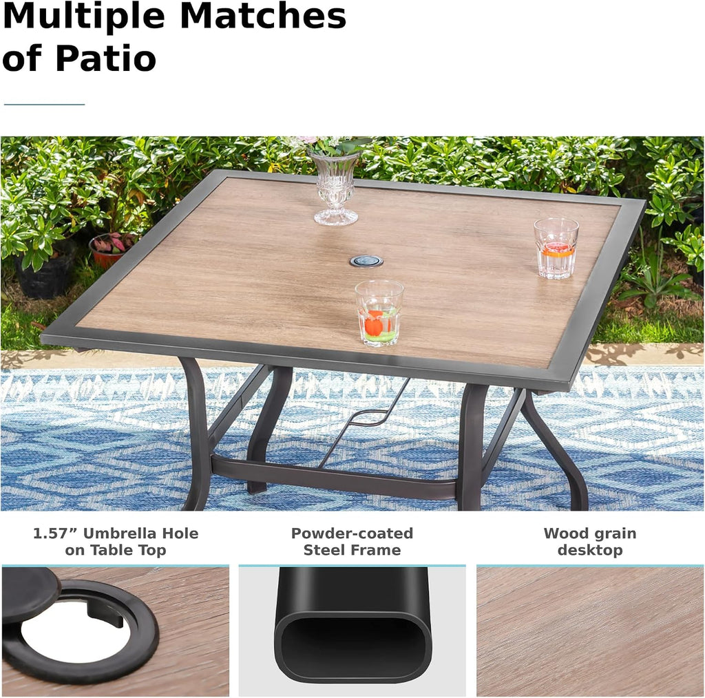 MFSTUDIO Outdoor Dining Set for 4, Patio Table and Chairs Set with Metal Frame, 5 Piece Patio Dining Set for Deck/Backyard/Poolside/Garden