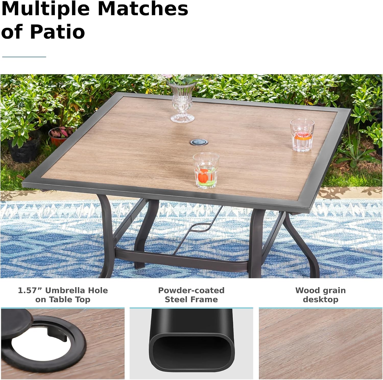 MFSTUDIO Outdoor Dining Set for 4, Patio Table and Chairs Set with Metal Frame, 5 Piece Patio Dining Set for Deck/Backyard/Poolside/Garden