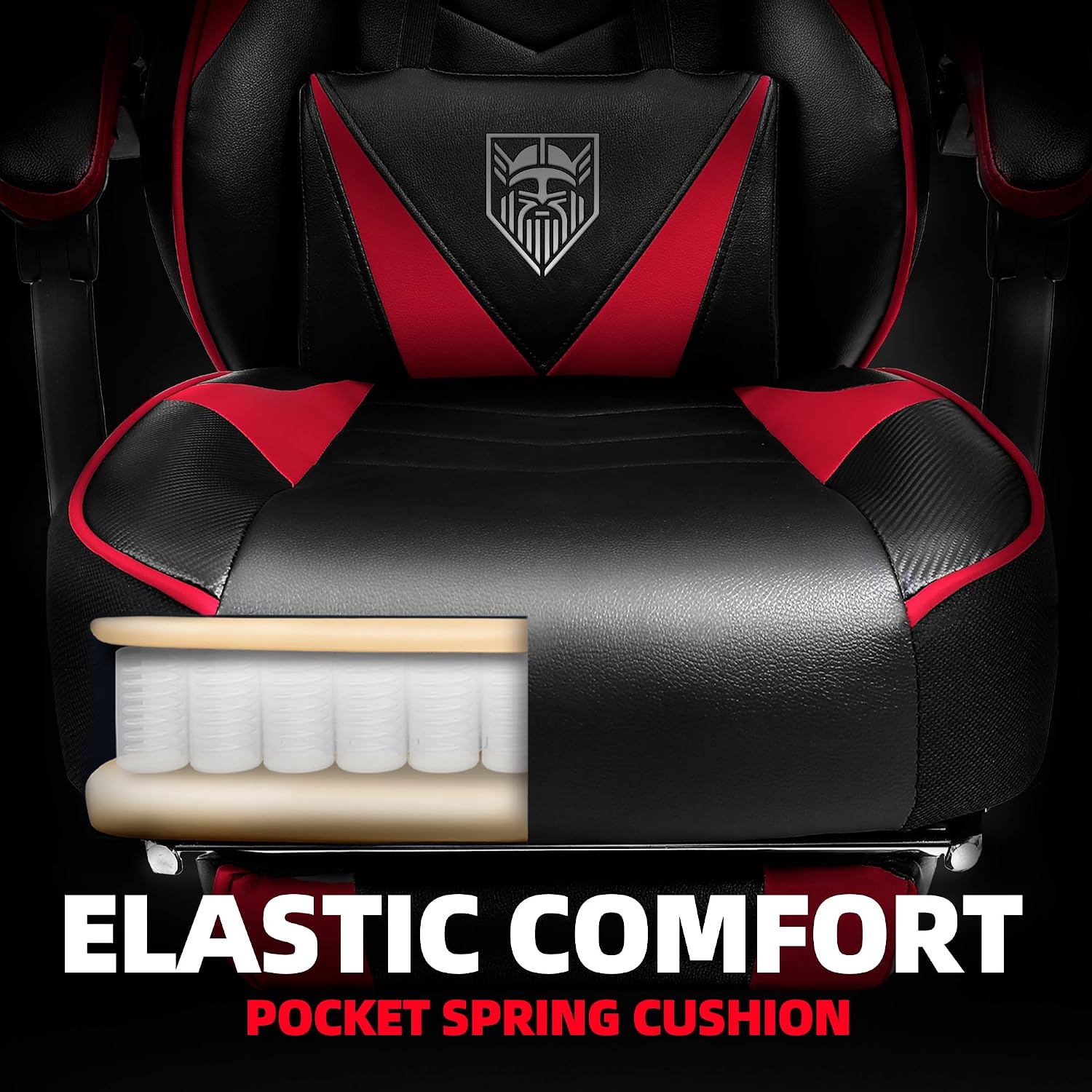 Vonesse Gaming Chair, High Back Gaming Chair with Footrest and Massage, Gaming Chairs for Adults with Pocket Spring Cushion, Big and Tall Reclining Computer Chair with Lumbar Support (Red/Black)