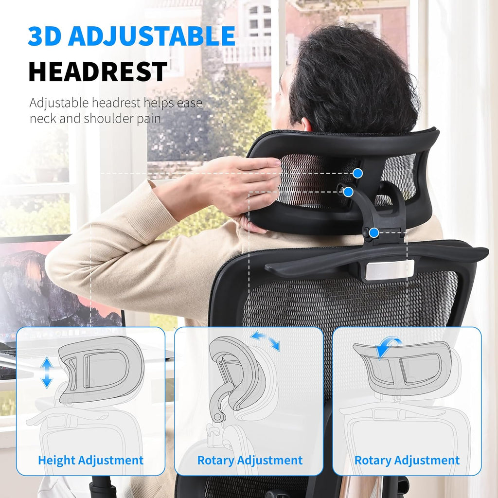 Mesh Ergonomic Office Chair with Footrest,High Back Mesh Gaming Chair with Lumbar Support,Adjustable Headrest and Armrests for Home Office Desk Chair (Modern, Black)