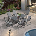 PURPLE LEAF Outdoor Dining Set for 6 Folding Patio Dining Set with Aluminum Rectangular Table and Padded Chairs All Weather Dining Table Sets for Garden Backyard Poolside, Grey