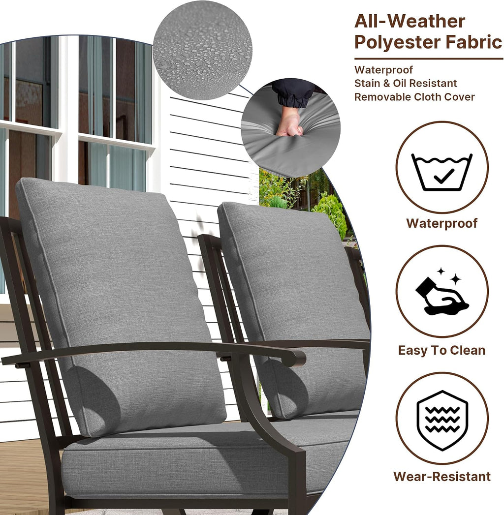 Gotland 9 Piece Outdoor Dining Set, Metal Outdoor Table and Swivel Chairs with X-Shaped Legs 1.5' Umbrella Hole, Patio Furniture Set with Waterproof Cushions, Patio Dining Sets for Backyard Deck Gray