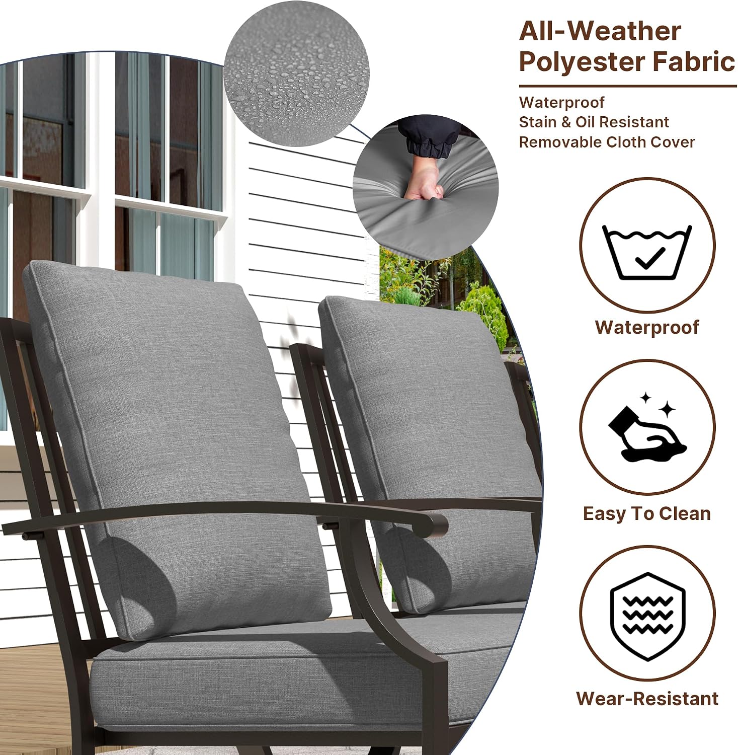 Gotland 9 Piece Outdoor Dining Set, Metal Outdoor Table and Swivel Chairs with X-Shaped Legs 1.5' Umbrella Hole, Patio Furniture Set with Waterproof Cushions, Patio Dining Sets for Backyard Deck Gray
