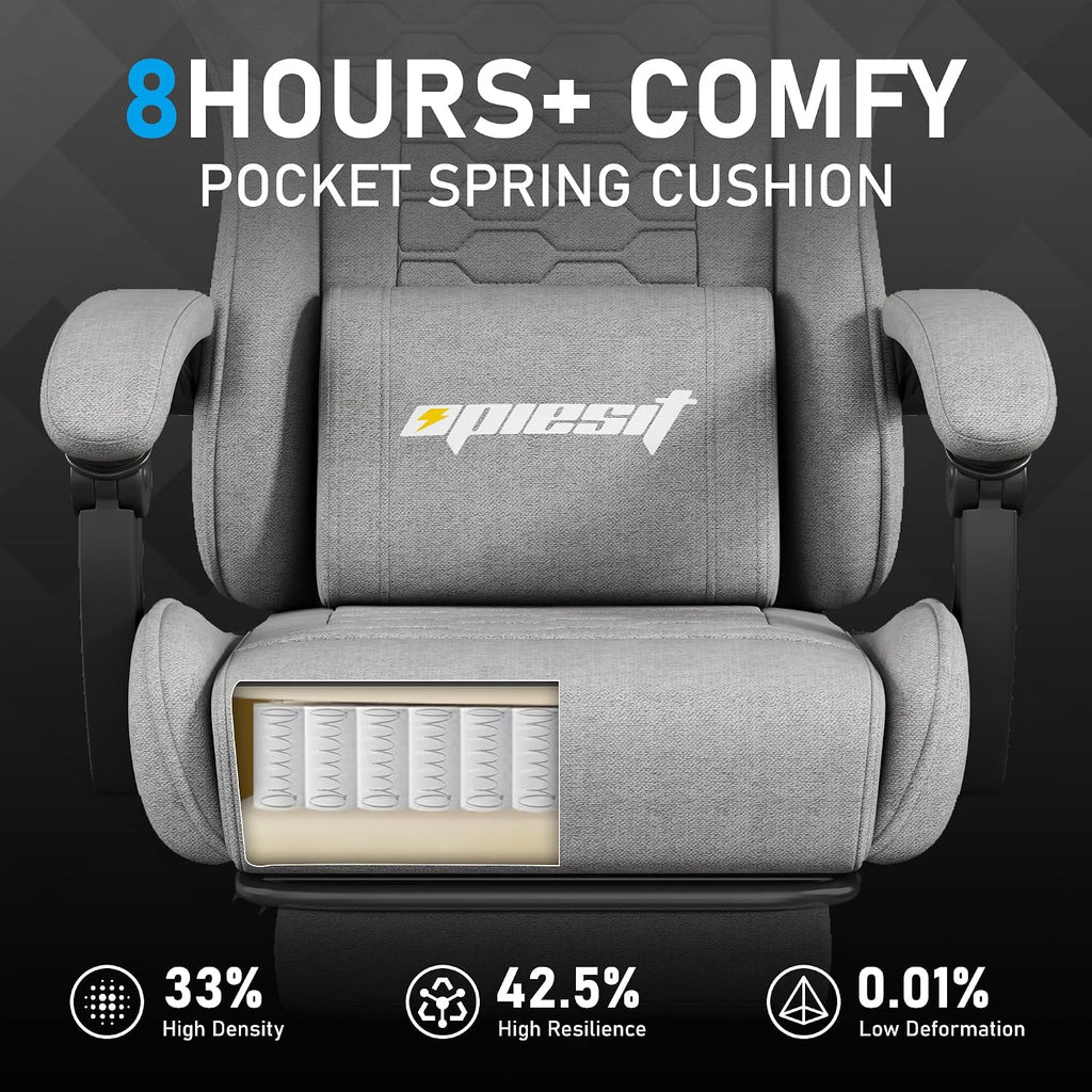 Opiesit Gaming Chair,Computer Chair with Pocket Spring Cushion,Ergonomic Office Chair with Footrest,Height Adjustable Video Gamer Chair with Lumbar Support for Adults (with Massage, Light Gray)