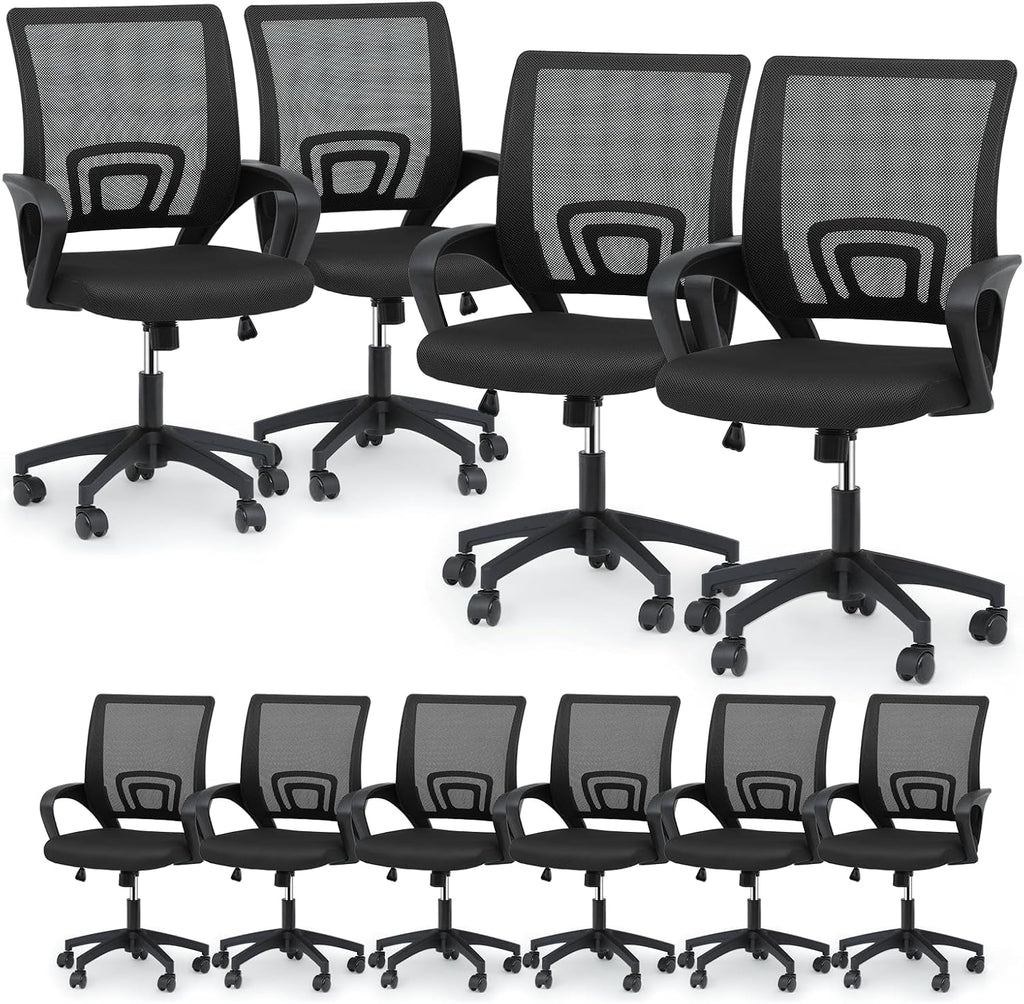 Magshion Ergonomic Office Chair 10 Pack, Mid-Back Mesh Desk Chair, Adjustable Swivel Computer Chair with Lumbar Support & Breathable Backrest for Gaming, Work, Study, 300 Lbs Capacity, Black