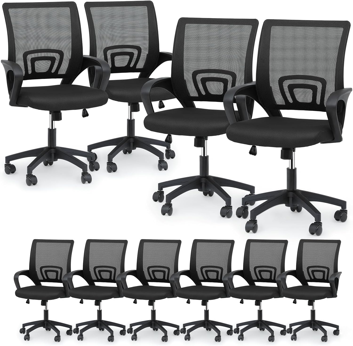 Magshion Ergonomic Office Chair 10 Pack, Mid-Back Mesh Desk Chair, Adjustable Swivel Computer Chair with Lumbar Support & Breathable Backrest for Gaming, Work, Study, 300 Lbs Capacity, Black