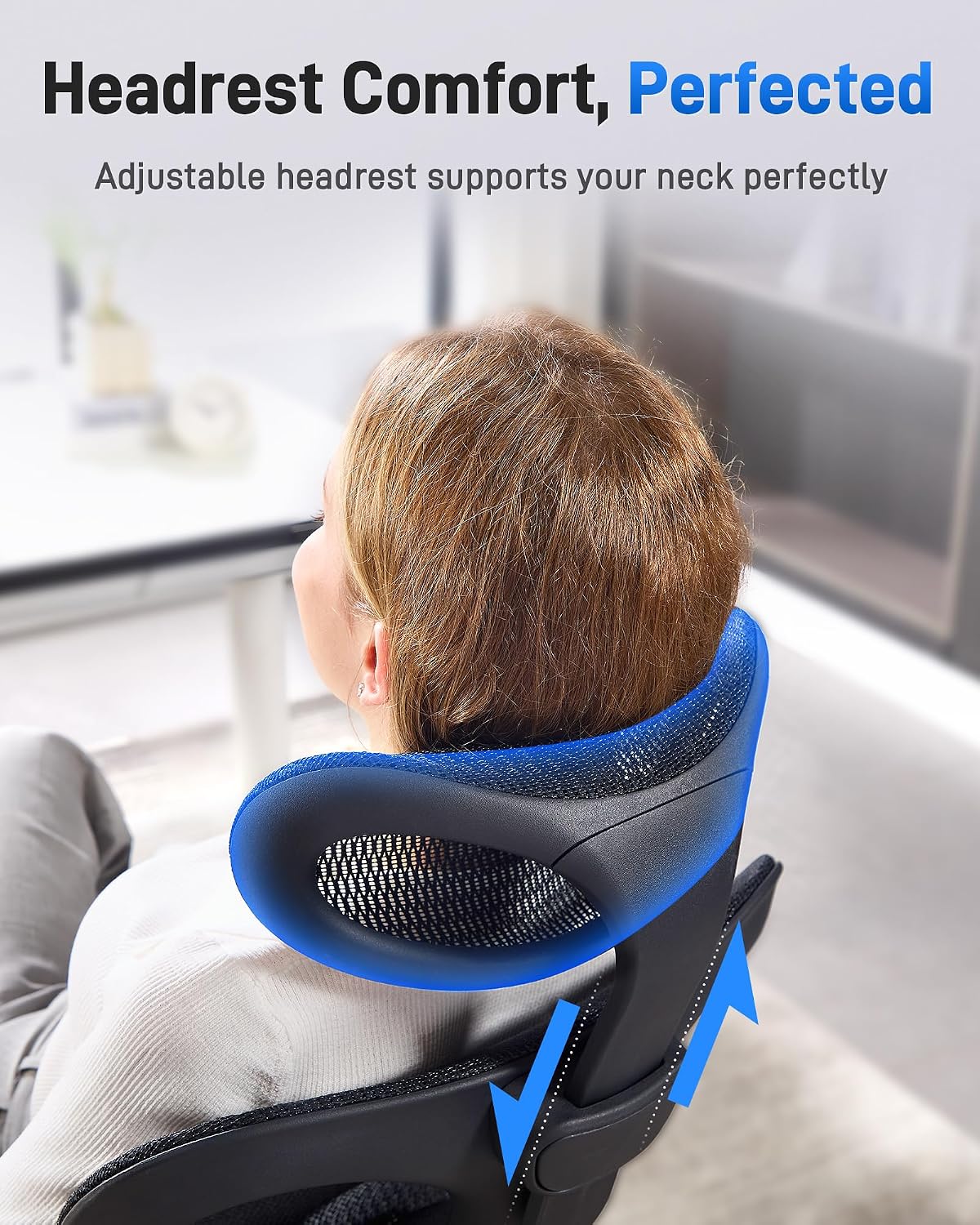 amseatec Ergonomic Office Desk Chair, Comfortable Computer Gaming Chair, Breathable Mesh Back & Seat, Adjustable Armrest & Headrest, Lumbar Support, Butterfly Design for Home Office (Black)
