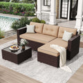 JOIVI Outdoor Patio Furniture Set, Wicker Patio Conversation Set with Tempered Glass Coffee Table, All-Weather Rattan Furniture Small Sectional Sofa Set, L-Shaped Outdoor Seating with Cushions, Brown
