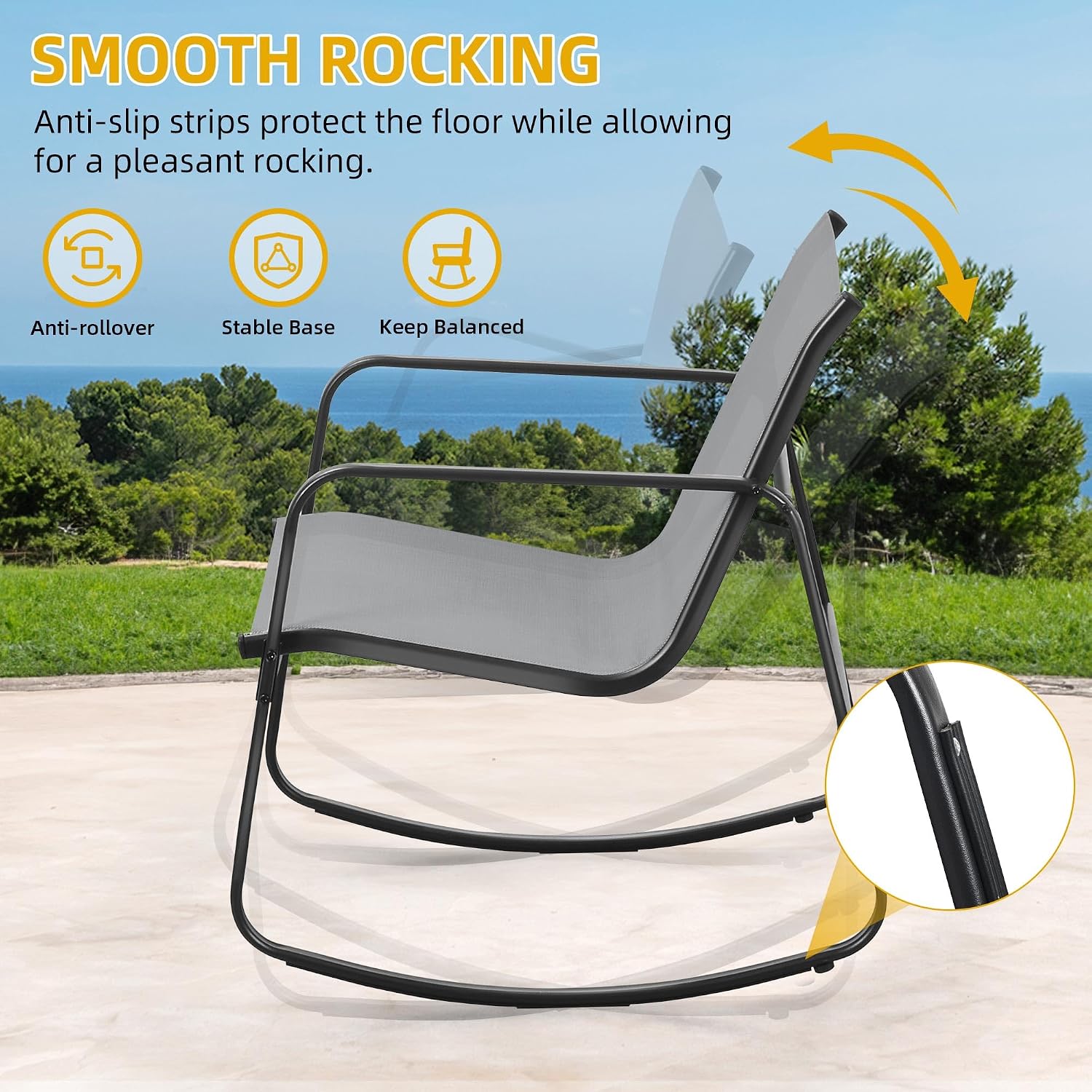 DWVO 4-Piece Patio Furniture Set, Textilene Conversation Set with 2 Rocking Chairs and Tempered Glass Coffee Table, Ideal for Indoor Patio Lawn Garden Poolside, Gray