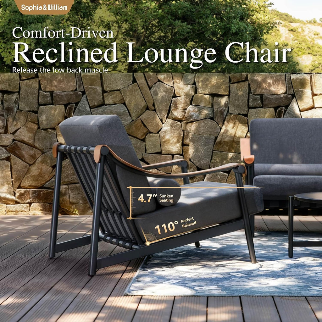 Sophia & William Luxury Patio Furniture Set Outdoor Conversation Set 6pcs, 6.3' Extra Thick Cushion Heavy Duty with Extra Wide & Deep Seat for 4, Side Table with Coffee Table for Pool Garden Backyard