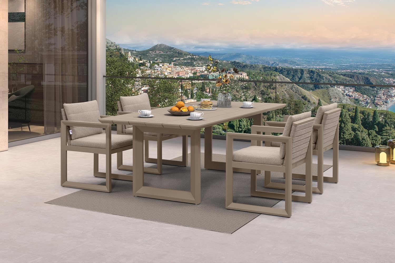 PURPLE LEAF Outdoor Dining Set for 4 Aluminum Luxury Patio Furniture Table and Chairs Set with Removable Thick Cushion Rectangular Patio Dining Sets for Small Backyard Porch Garden Deck Pool, Khaki