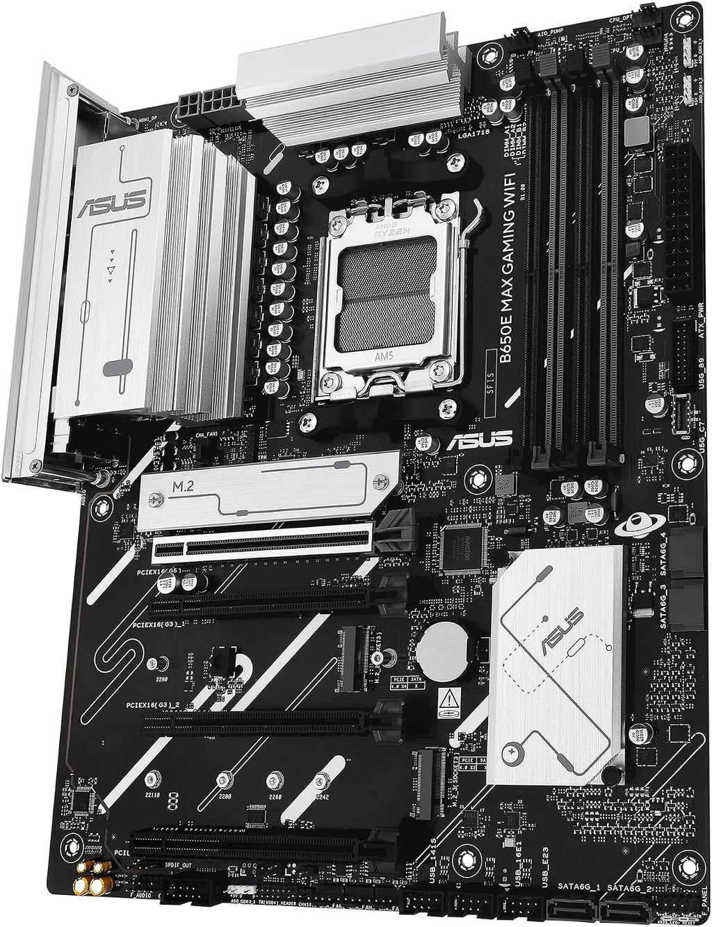 ASUS B650E MAX Gaming WiFi AMD B650 ATX Motherboard, DDR5, PCIe 5.0 Ready, 3X M.2 Slots, Wi-Fi 6E, Realtek 2.5Gb Ethernet, DisplayPort, HDMI™, USB 10Gbps Type-A & Type-C®, BIOS Flashback™, Aura Sync