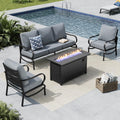 MFSTUDIO 4 Piece Patio Conversation Sets, All Weather Metal Frame Outdoor Furniture Set Patio Sofas with 1 x 45 Rectangular Fire Pit Table, 1 x 3-Seat Sofa, 2 x Sofa Chairs, Grey Cushion