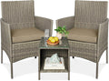 Best Choice Products 3-Piece Outdoor Wicker Conversation Bistro Set, Space Saving Patio Furniture for Garden w/Side Table - Taupe/Desert