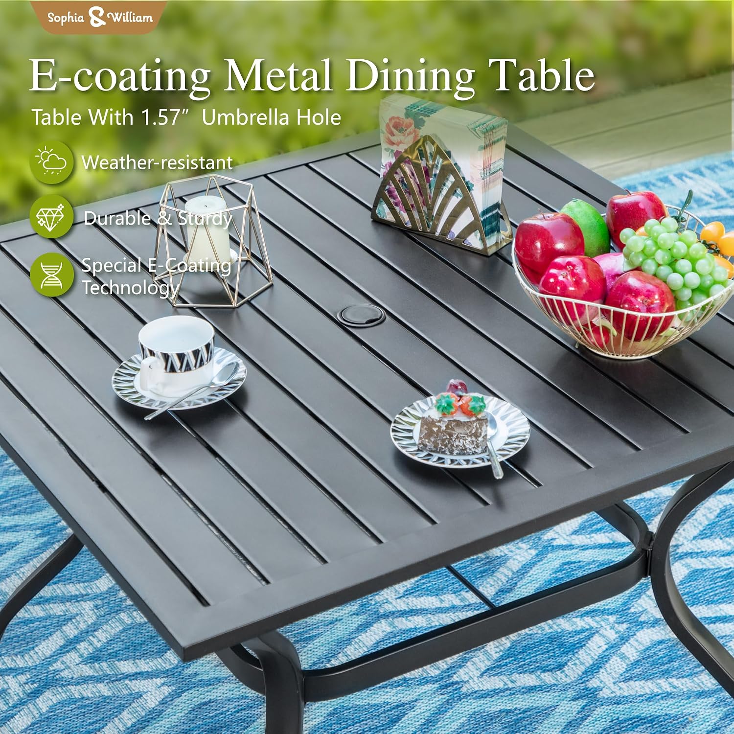 Sophia & William Outdoor Patio Dining Set 5 Pieces, 4 x Textilene Swivel Patio Chairs with Padded and 37' Square Metal Dining Table, Outdoor Table and Chair Set for Lawn Garden (Blue)