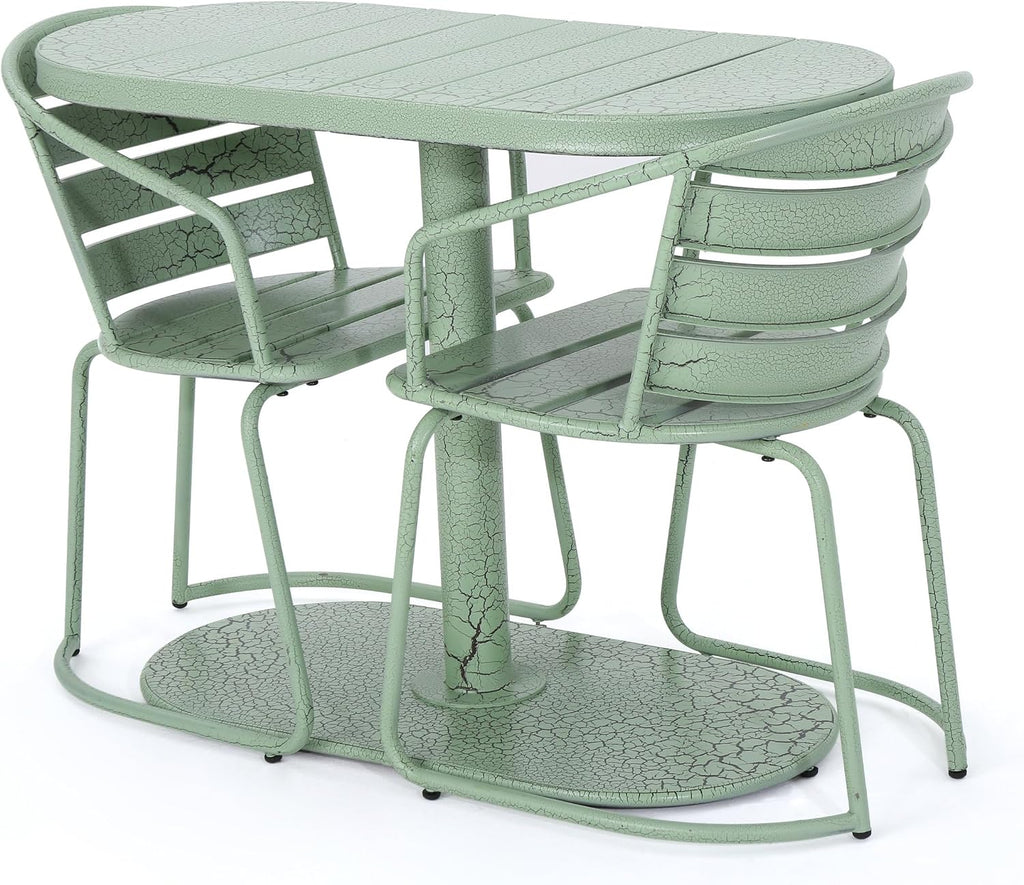 Christopher Knight Home Adley Outdoor Bistro Set, 3-Piece Bistro Table and Chair Set of 2, Patio Furniture Set with Iron Frame, Crackle Textures, Bistro Dining Set, Poolside/Garden Cafeteria, Green