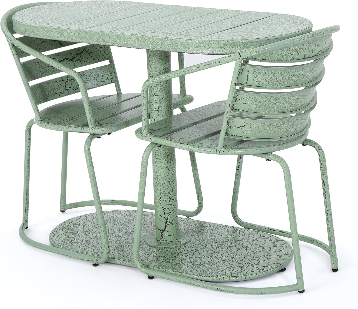 Christopher Knight Home Adley Outdoor Bistro Set, 3-Piece Bistro Table and Chair Set of 2, Patio Furniture Set with Iron Frame, Crackle Textures, Bistro Dining Set, Poolside/Garden Cafeteria, Green