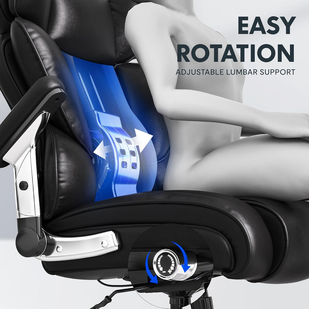 FLEXISPOT 600lbs Big and Tall Office Chair for Heavy People, Heavy Duty Computer Desk Chair with Dynamic Lumbar Support 2D Armrest Blade Wheels, Chairs for Home Office Gaming Working, Leather, Black