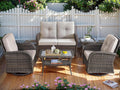 HUMMUH 5-Piece Patio Furniture PE Wicker Outdoor Conversation Set,All-Weather Rattan Swivel Chairs Outdoor Glider Couch for Backyard,Poolside,Deck