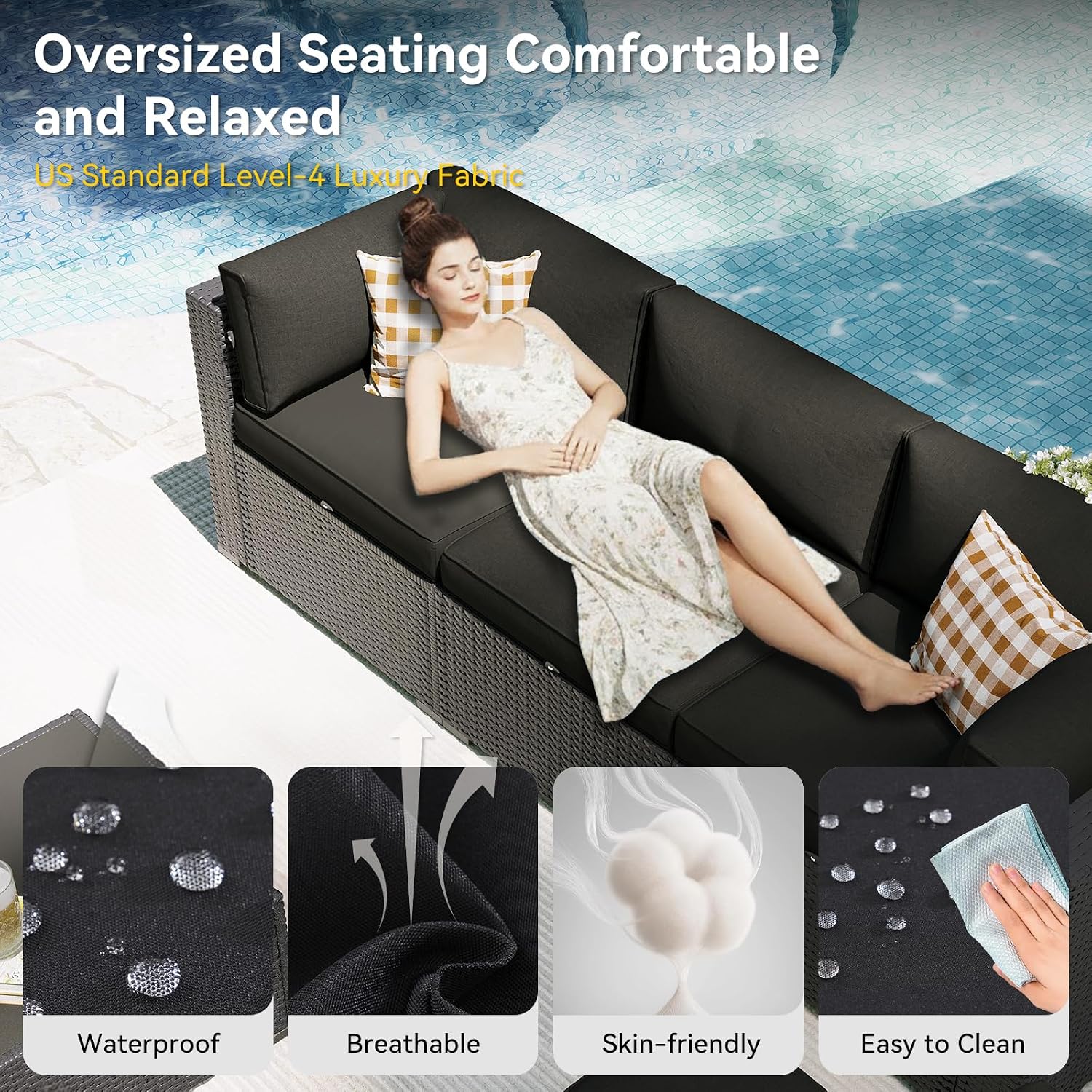 Aoxun Patio Furniture Set, 7 Piece Outdoor Sectional Sofas with Waterproof Cover, Wicker Rattan Outdoor Furniture Patio Conversation Set for Backyard, Garden Black