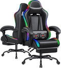 Furmax Gaming Chair with RGB LED Lights, Video Game Chair with Footrest and Massage Lumbar Support, High Back Reclining Computer Chair with Headrest, Swivel Seat Gamer Chair (LED Black)