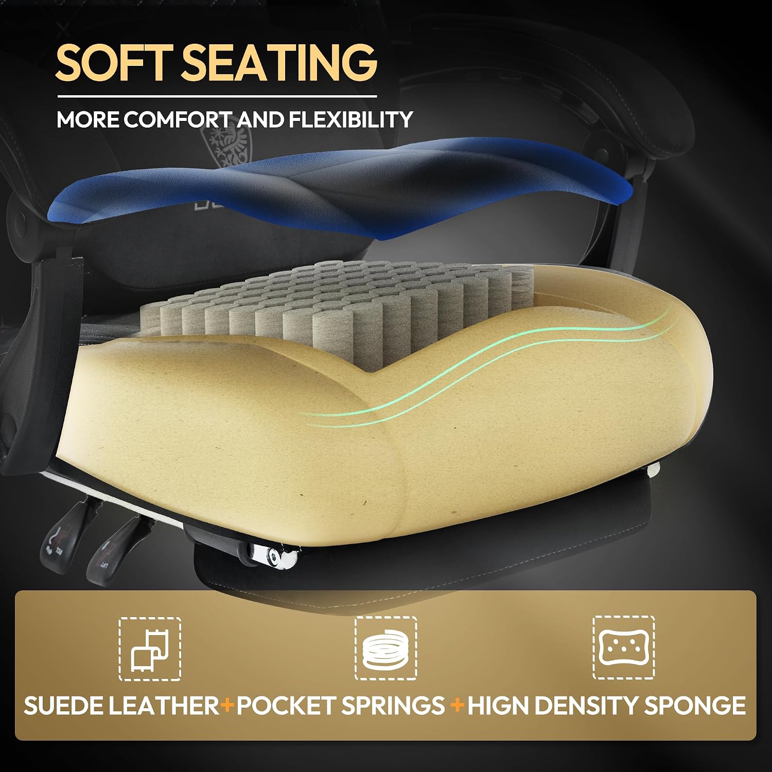 Dowinx Gaming Chair with Heated Massage Lumbar Support,Big and Tall Fabric Gaming Chairs for Adults with Footrest, Ergonomic Computer Game Chair with Poket Spring Cushions, 350lbs, Black and White