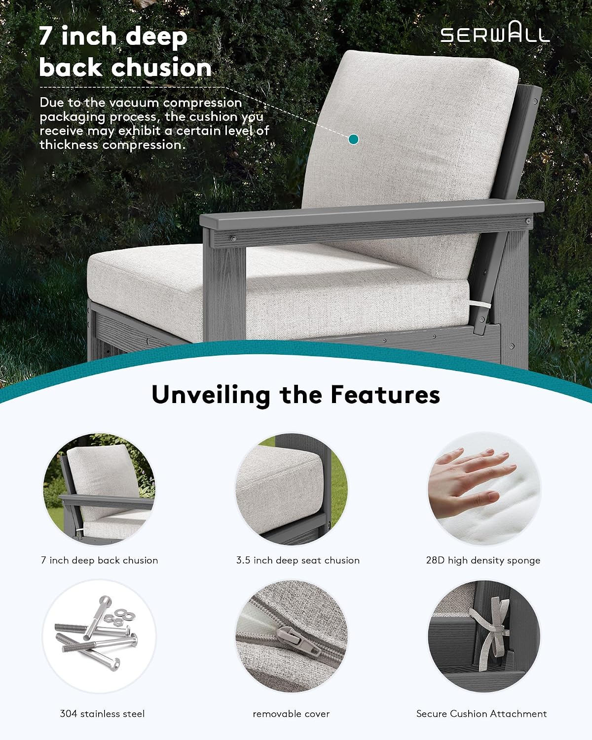 SERWALL HDPE Patio Sofa Set, 4-piece Sectional Outdoor Furniture Set, All Weather Outdoor Couch Set Patio Furniture Set for Deck, Lawn, Grey Frame with Khaki Cushion