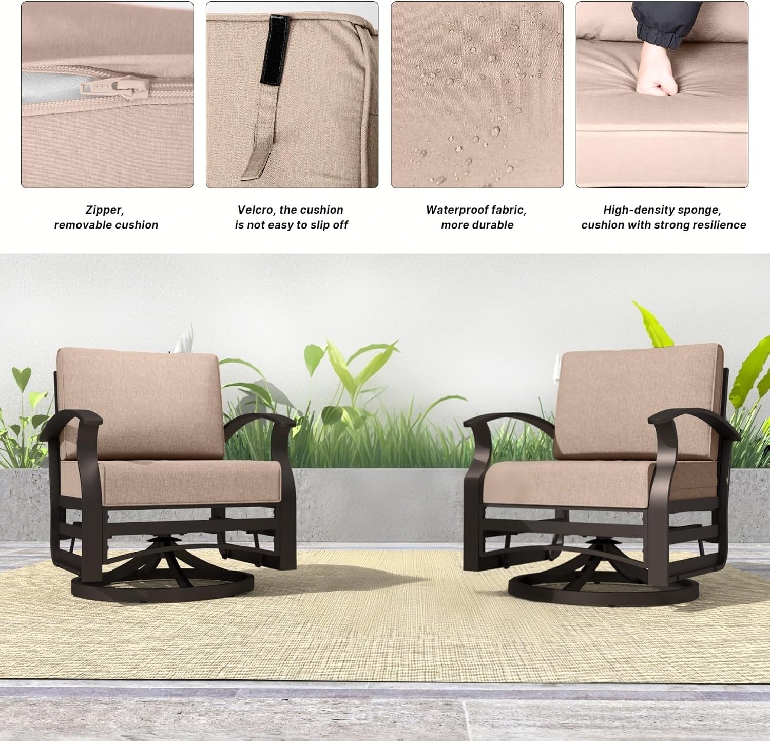 Kurapika 1 Piece Patio Furniture Chair, Outdoor Aluminum Swivel Glider Rocker, Patio Bistro Set Rocking Chair for Porch, Garden, Patio, Sand