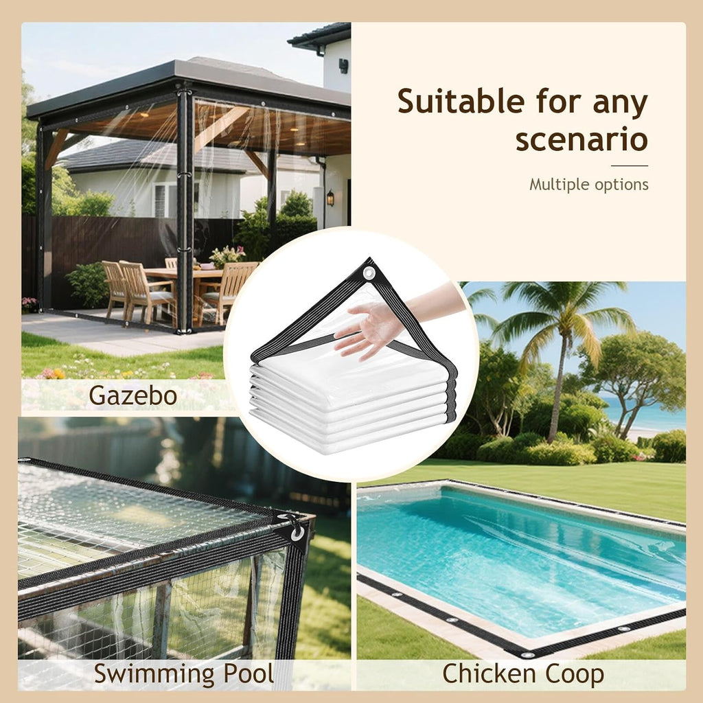 Clear Tarps Heavy Duty Waterproof 12x12ft Clear Tarp with Grommets Thickened 14Mil Tear Resistant Clear Vinyl Plastic Tarp for Outdoor Patio Chicken Coop Greenhouse Plant