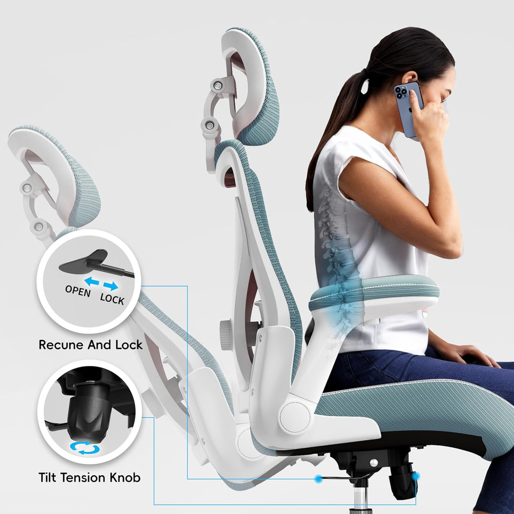 Ergalithic Office Home Ergonomic Desk Chair-Computer X-Shaped Chair Mesh PU Leather with Adjustable Lumbar Support-Executive Chair High Back with Headrest Flip-Up Arms for Long Hours (Sky Blue)