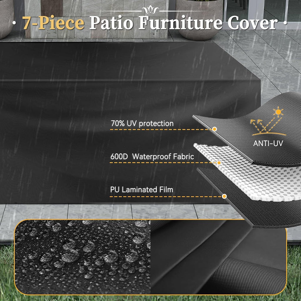 Aoxun 7 Piece Patio Furniture Set Wicker Rattan Patio Conversation Set Outdoor Sectional Sofa Set with Coffee Table and Thickened Cushions, Beige (Waterproof Cover Included)