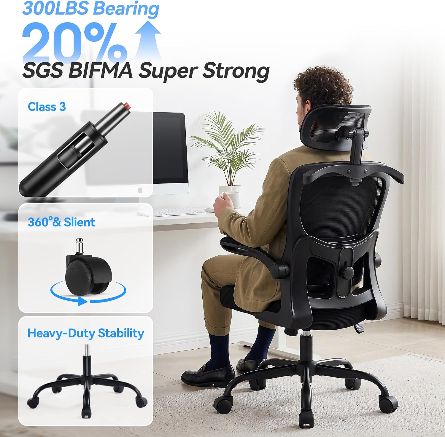 AreShark Office Chair-Ergonomic Desk Chair with Hidden Hanger & Flip-Up Arms, High Back Mesh Computer Chair with 2D Headrest & Adjustable Lumbar, Comfy Rolling Task Chair for Home Work Gaming, Black